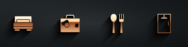 酒店房间，床，手提箱，叉子，勺子和图片下载