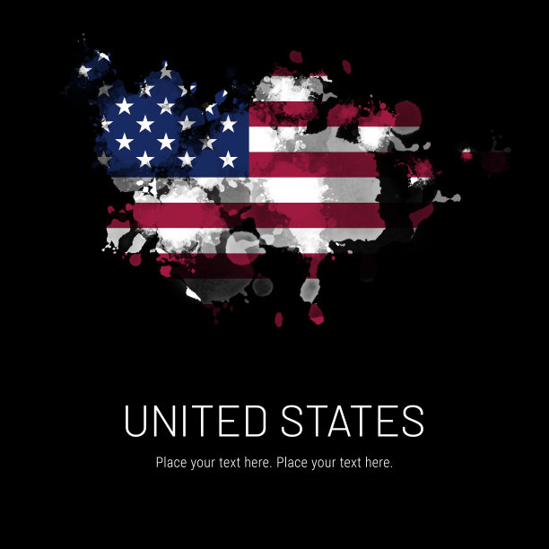 美国国旗墨水溅在黑色背景上图片下载