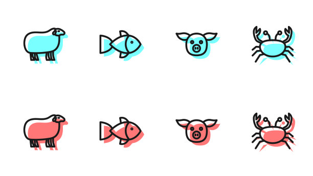 设线猪羊鱼螃蟹图标图片下载
