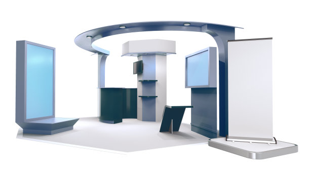 广告POS点促销柜台，展台设计，展台独立模型，3D渲染图片下载