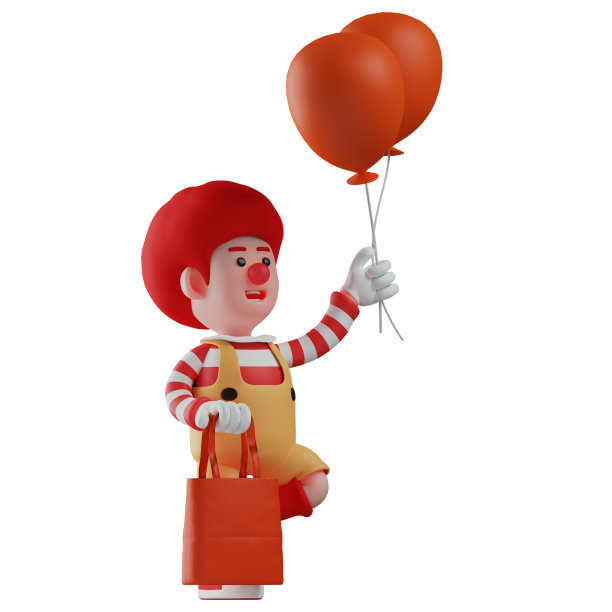 小丑男孩3D卡通图片有一个红色的袋子和气球图片下载