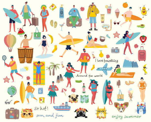 设置不同的夏季人物和图标图片下载