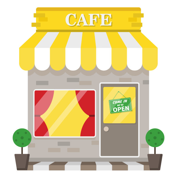 城市空间内的咖啡馆建筑，道路平坦图片下载