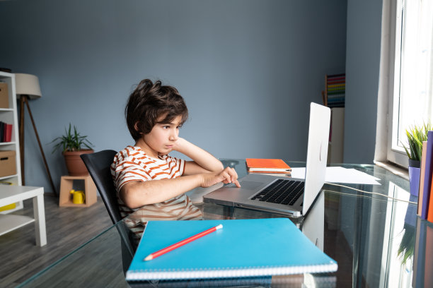 小学生在家上学的照片图片下载