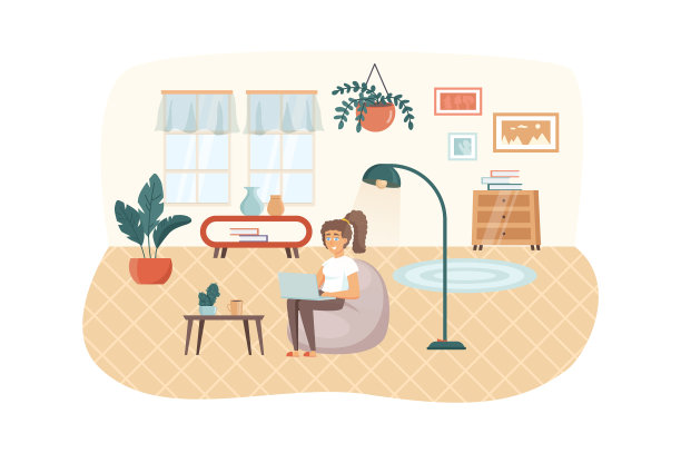 自由职业者在家里工作现场的女人坐在图片下载