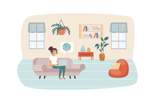 一个女人坐在沙发上用笔记本电脑学习图片下载