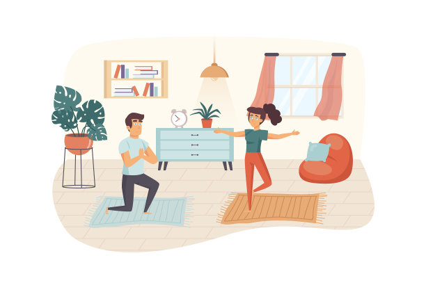 一对夫妻在房间里练瑜伽，还有图片下载