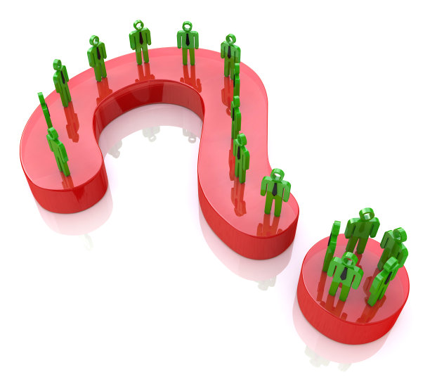 问号和人们在注册时的信息有关的问题和业务。三维演示图片下载