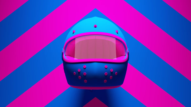 蓝色粉红色摩托车头盔与护目镜安全保护与蓝色和粉红色雪佛龙图案背景图片下载