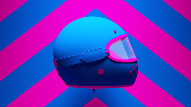 蓝色粉红色摩托车头盔与护目镜安全保护与蓝色和粉红色雪佛龙图案背景图片下载