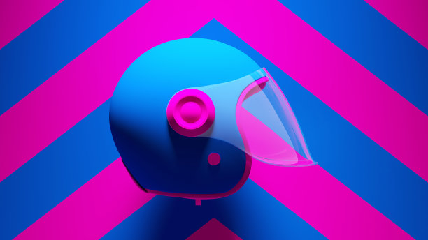 蓝色粉红色摩托车复古头盔全脸遮阳板安全保护与蓝色和粉红色的人字形图案背景图片下载