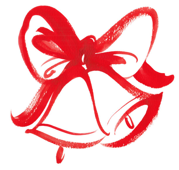 铃铛与蝴蝶结和丝带，水彩手绘插图，孤立的元素在白色背景。适用于圣诞、新年、婚礼、生日等节日的标志、符号、印刷品的设计。图片下载