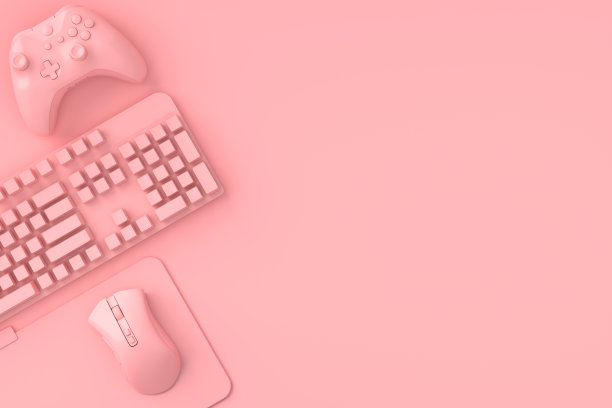 俯视图玩家的工作空间和齿轮，如鼠标，键盘，操纵杆图片下载