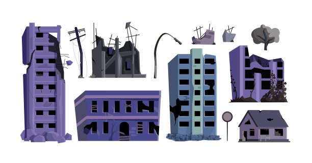 荒废的废弃的房子旧建筑孤立的集图片下载