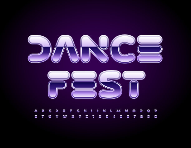 向量事件海报舞蹈节。紫色金属字母和数字集合图片下载