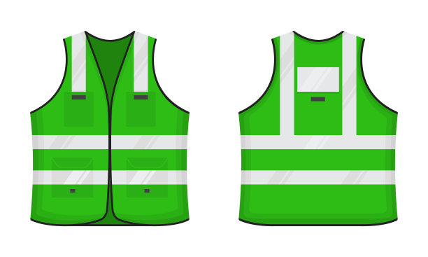 安全反光背心图标标志平面风格设计矢量插图集。图片下载