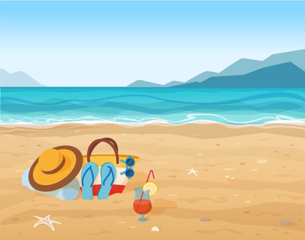 海滩鸡尾酒与旅游配件在天堂度假村图片下载