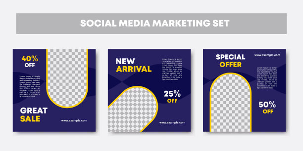 新的一组可编辑的最小横幅模板的社会媒体营销饲料。适合社交网络促销，网络或互联网广告。矢量插图与照片学院图片下载