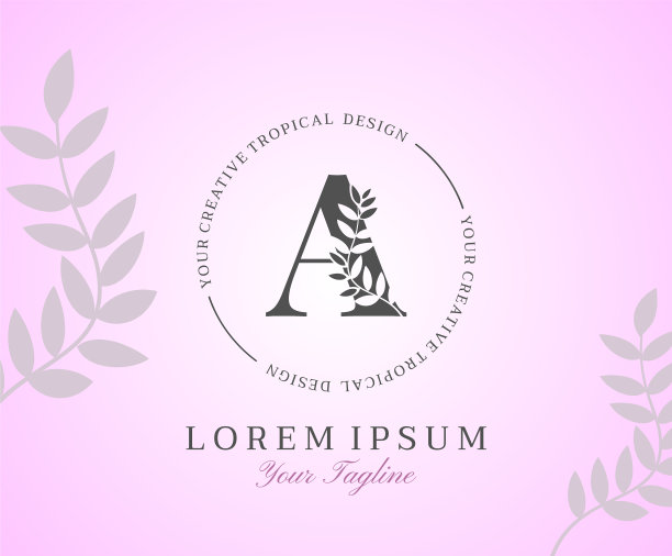 女性字母标志与自然树叶纹理图片下载