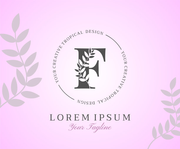 女性字母f标志与自然叶子纹理图片下载