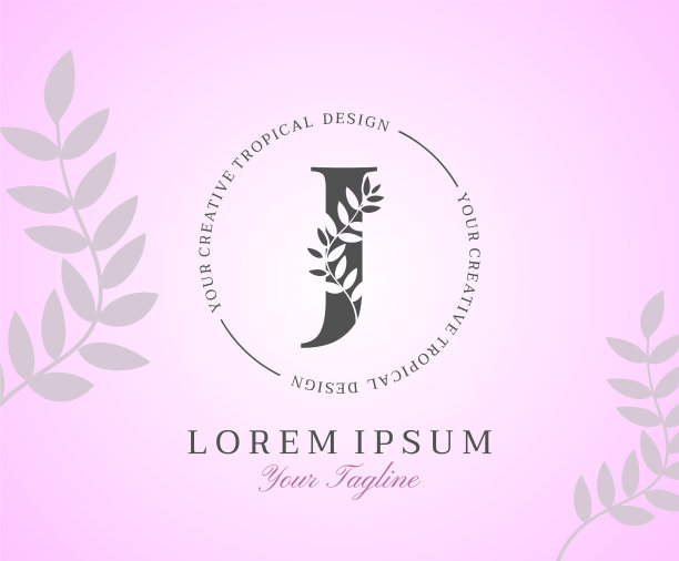 女性字母j标志与自然叶子纹理图片下载