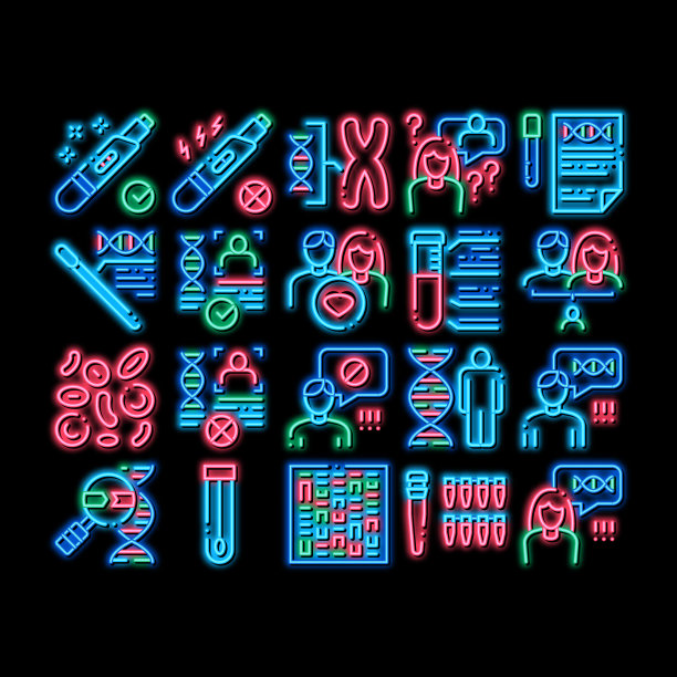 亲子鉴定DNA霓虹灯发光图标图片下载