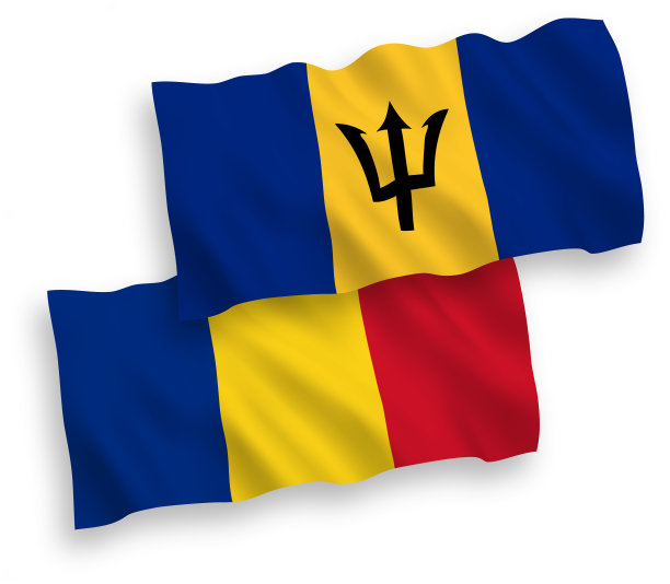 国旗罗马尼亚和巴巴多斯在白色图片下载