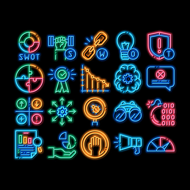 SWOT分析策略霓虹灯图标图片下载
