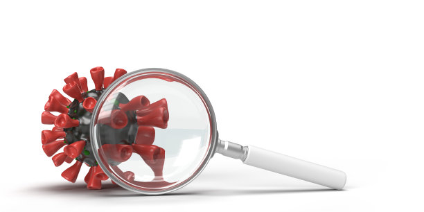 放大镜放大一个看起来很危险的病毒细菌细胞图片下载