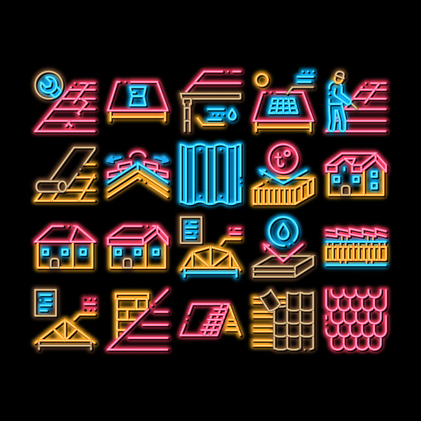 屋顶材料霓虹灯发光图标图片下载