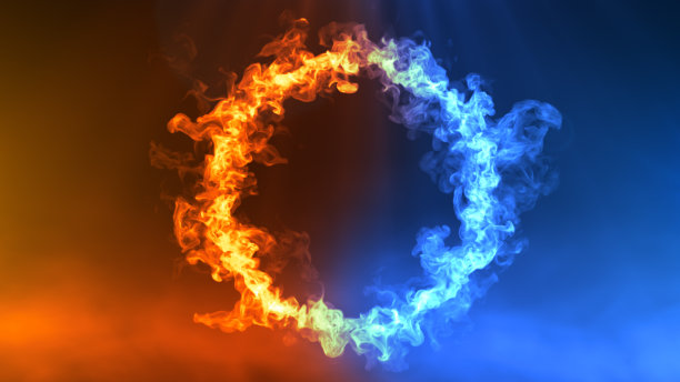 火与冰的概念设计与火花。3 d演示。图片下载