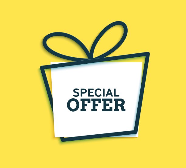 特别优惠折扣黑色框架和白色矩形剪纸风格。轮廓礼盒形状与蝴蝶结在黄色的背景。矢量贴纸与地方促销文字，价格标签，销售广告。图片下载