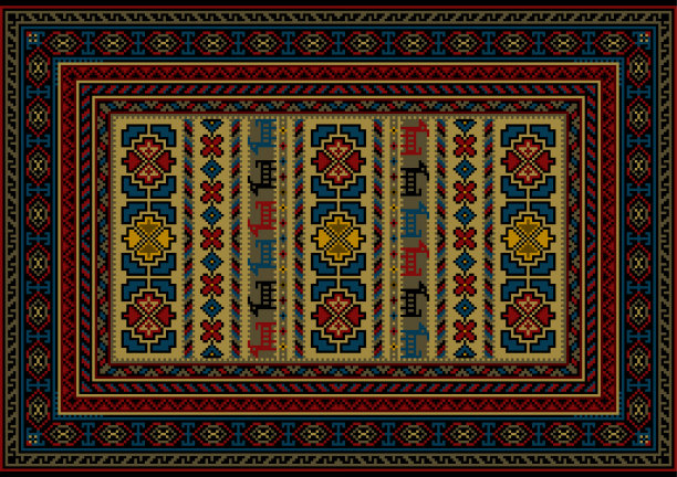 红色和蓝色色调的地毯上有鹿和鲜花图片下载