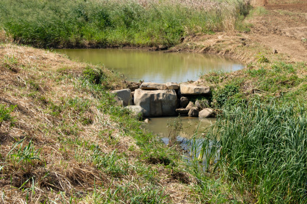 小水库被大石头堵住了，用来蓄水。图片下载