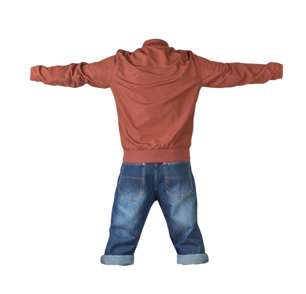 牛仔布深蓝色短裤和夹克与拉链孤立在白色背景。男人的牛仔裤图片下载