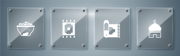 设置穆斯林清真寺的传统地毯和日期图片下载