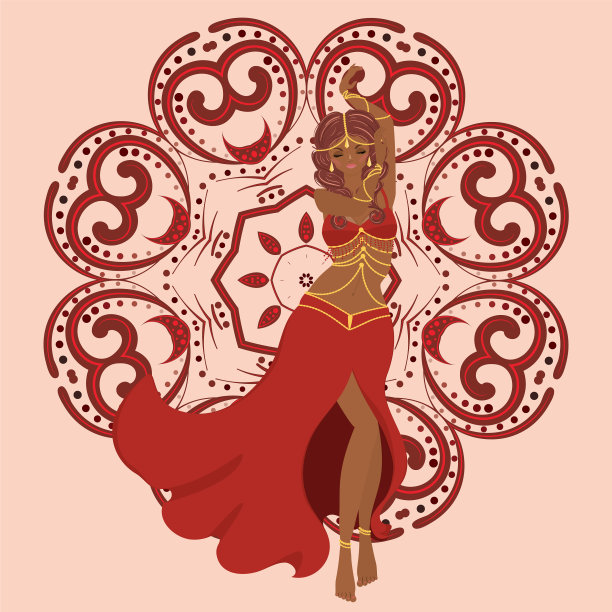 肚皮舞女孩穿着红色的裙子设计图片下载