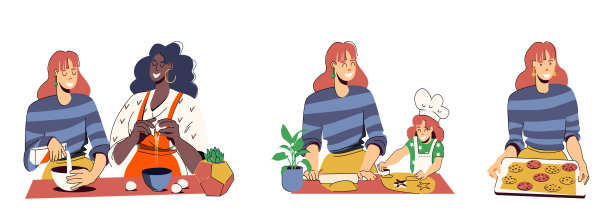 一套关于一起烘焙的插图。大师班。和孩子们做饭。矢量插图孤立的白色背景。图片下载