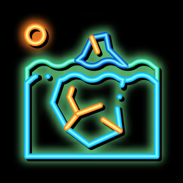 冰山在海洋全球暖霓虹灯的图标图片下载