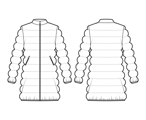 羽绒服外套技术时尚插图与长袖，立领，大腿长度，经典绗缝图片下载
