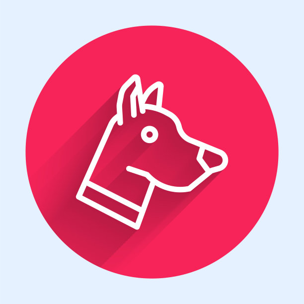 白线狗头图标孤立与长阴影图片下载