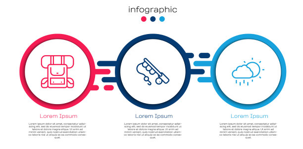 徒步背包、鱼竿和云朵设线图片下载