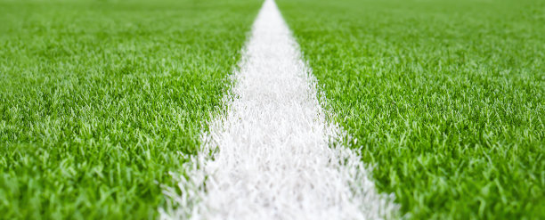 地面足球场地草地宏观。体育场场地地面草地细节。关闭足球场边。背景足球场草地足球场地面视图。设计足球场草地足球线图片下载