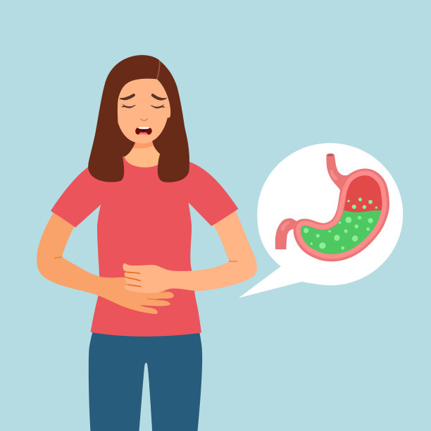 女人感觉胃疼概念矢量插图。胃酸反流和消化系统问题图片下载