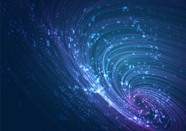 向量混沌螺旋在蓝色背景与明亮的耀斑眩光图片下载