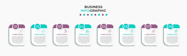 带有图标和8个选项或步骤的矢量信息图形设计业务模板。可用于流程图，演示文稿，工作流布局，横幅，流程图，信息图图片下载