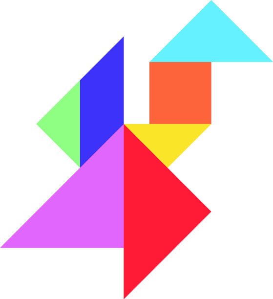 彩色七巧板拼图上有飞鸟的形状图片下载