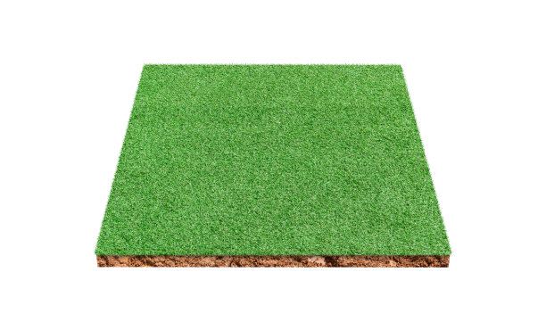 土壤立方体地质剖面与绿色草地隔离在白色与修剪路径图片下载