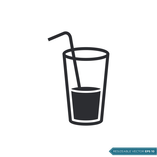 玻璃水饮料和吸管图标矢量图片下载