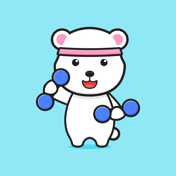 可爱的北极熊健身馆卡通图标插图。图片下载